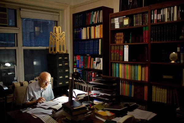 Professor Yarshater in his office in 2011 at the Center for Iranian Studies, which he founded at Columbia University in 1968. It is to be renamed in his honor in October. Marcus Yam for The New York Times